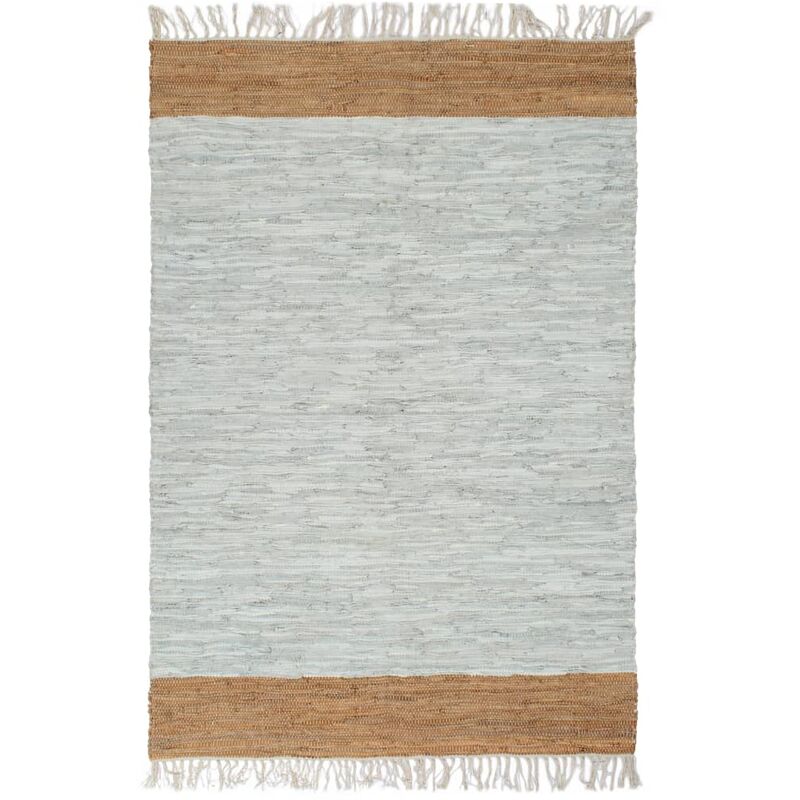 

Alfombra chindi tejida a mano cuero 80x160 cm gris claro/marrón - Gris