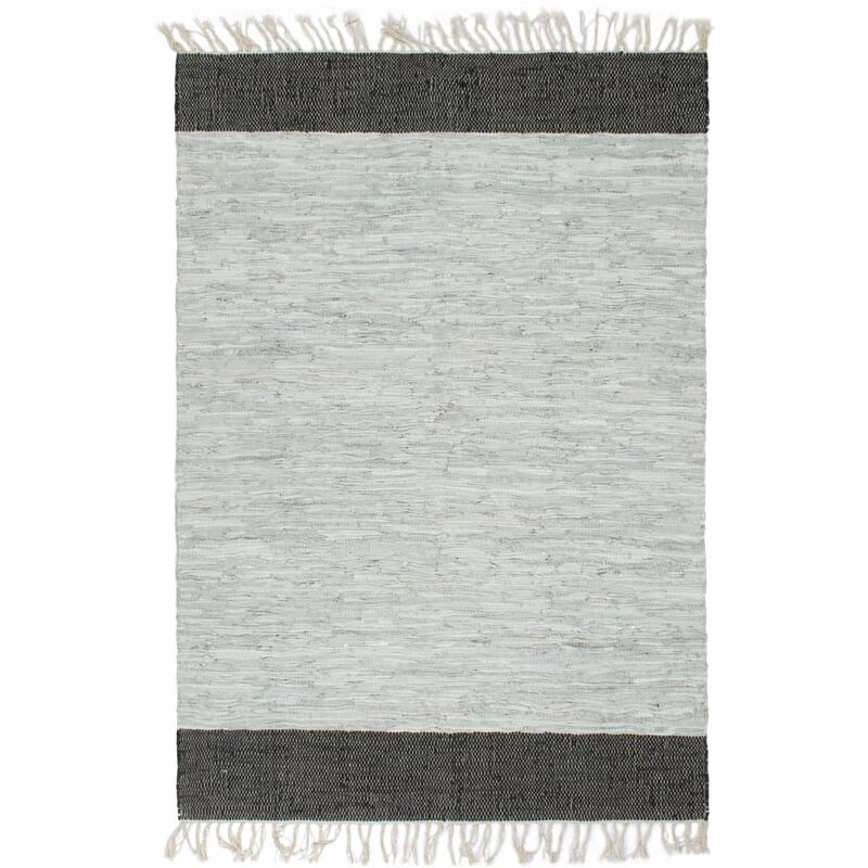

Alfombra chindi tejida a mano cuero 80x160cm gris claro y negro