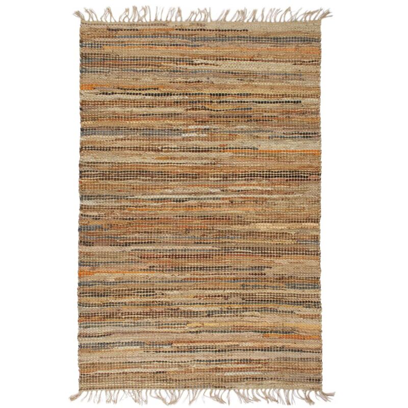 

Alfombra chindi tejida a mano cuero y yute 160x230 cm marrón - Marrón
