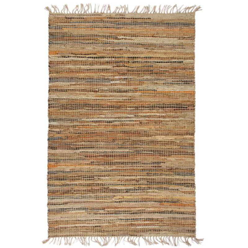 

Alfombra chindi tejida a mano cuero y yute 190x280 cm marrón