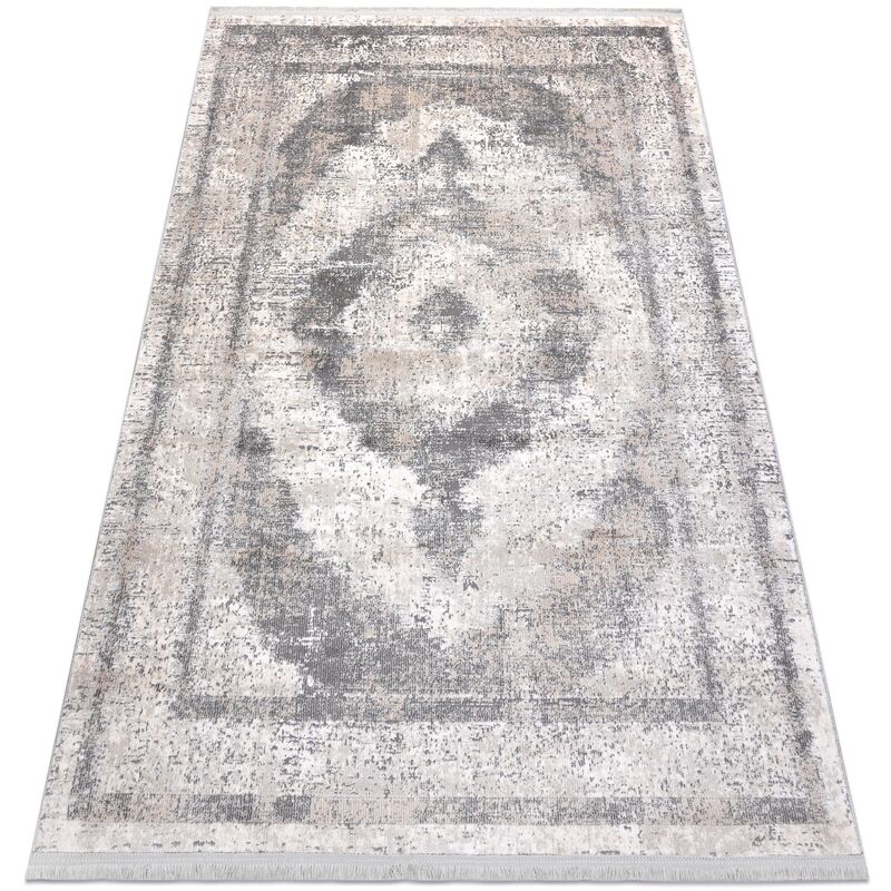 

Alfombra clásico REBEC franjas 51171A Ornamento vintage - dos niveles de vellón gris / crema Tonos de beige 240x330 cm