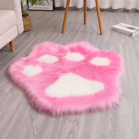 Alfombra con estampado de huellas de gato, de felpa sintética, lavable a máquina, ideal para salón, sofá y dormitorio, 45 x 45 cm (rosa rojizo + blanco).