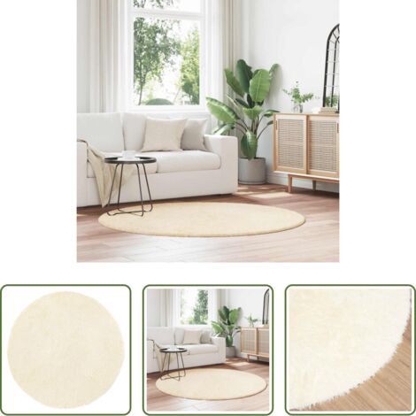Alfombra crema -  Alfombra peluda de pelo largo NAVARRA crema 160x160cm poliéster