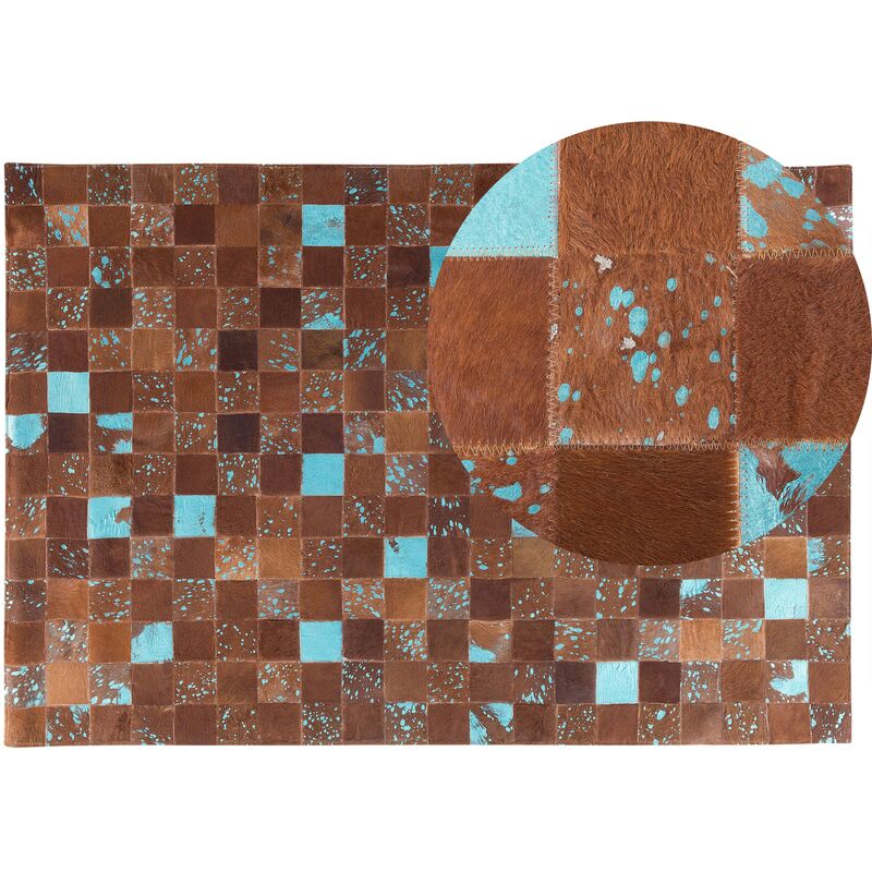

Alfombra de piel marrón/azul turquesa 140 x 200 cm ALIAGA