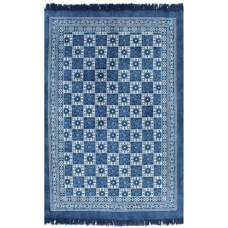 

Alfombra de algodón Kilim con estampado azul 160x230 cm - Azul