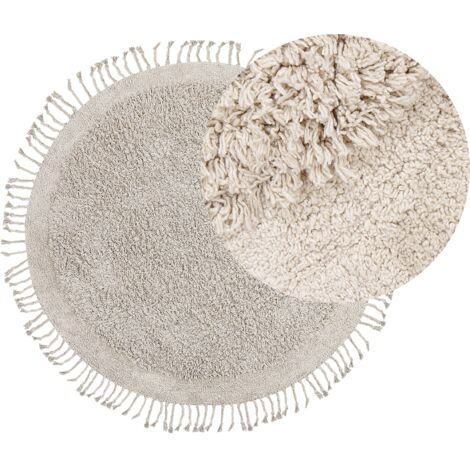 Alfombra de algodón beige claro 140 cm pelo largo borlas boho moderno Bitlis