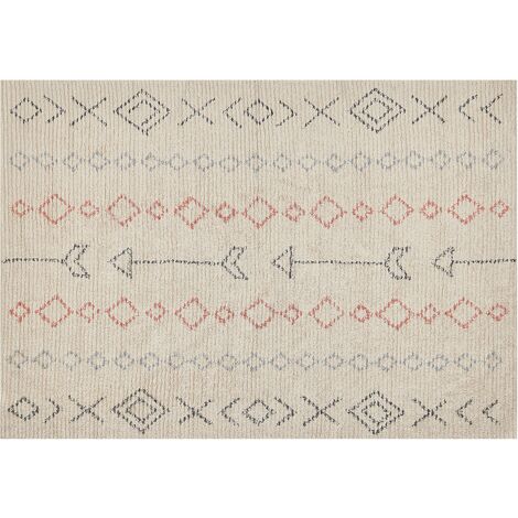 Alfombra de algodón beige claro negro naranja 160 x 230 cm a mano geométrico Dispur