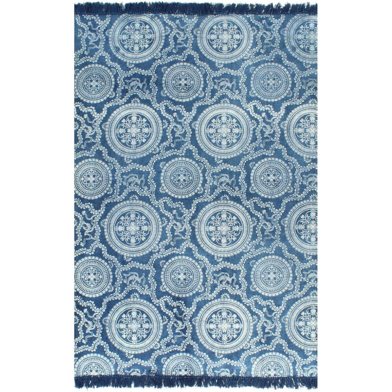 

Alfombra de algodón Kilim con estampado azul 160x230 cm