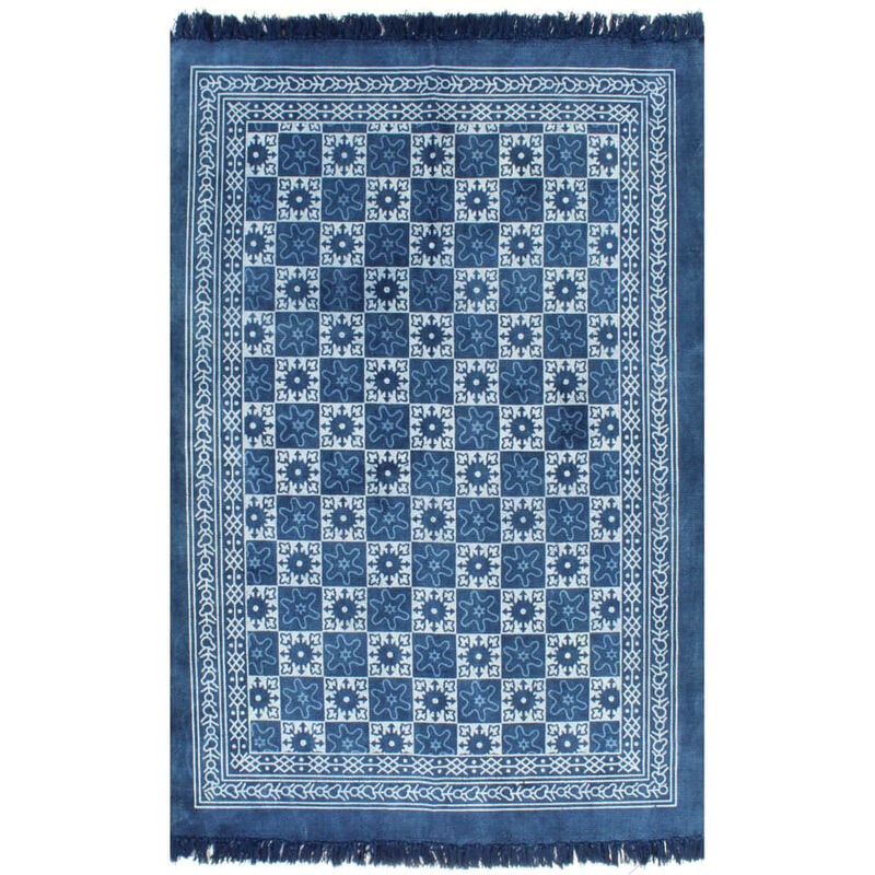 

Alfombra de algodón Kilim con estampado azul 160x230 cm