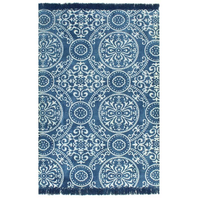 

Alfombra de algodon Kilim con estampado azul 160x230 cm