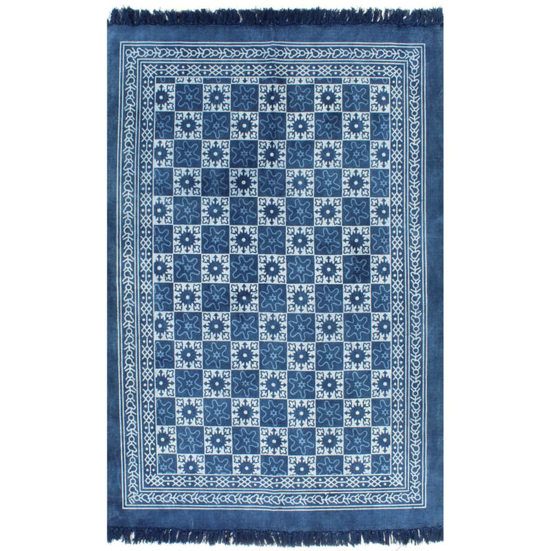 

Alfombra de algodon Kilim con estampado azul 160x230 cm