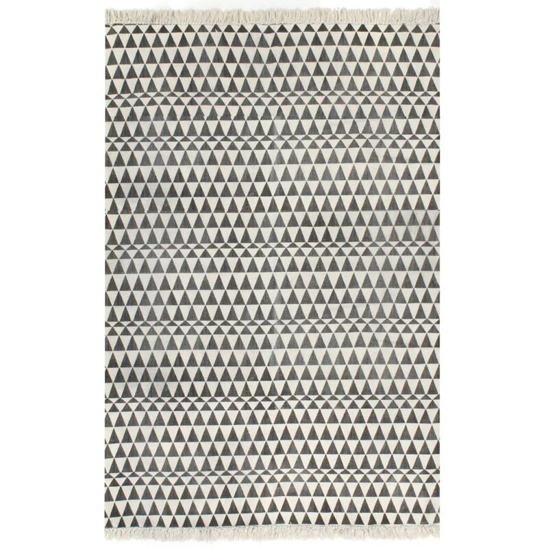 

vidaXL Alfombra de algodón Kilim con estampado negro/blanco 160x230 cm - Negro