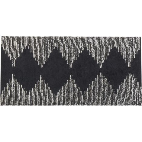 Alfombra de algodón negro blanco 80 x 150 cm pelo corto patrón geométrico escandinavo Bathinda