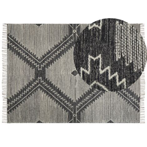 Alfombra de algodón negro blanco crema 160 x 230 cm geométrico borlas Arbaa