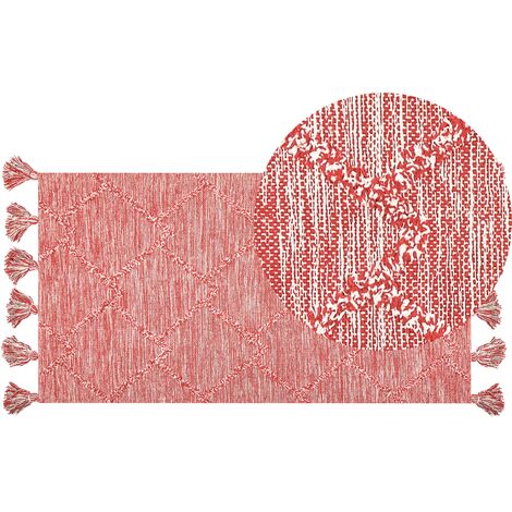 Alfombra de algodón rojo blanco 80 x 150 cm tejido grueso dormitorio Nigde