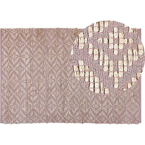 Alfombra de algodón rosa beige 140 x 200 cm yute patrón geométrico retro Gerze