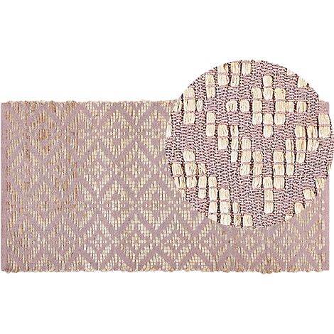 Alfombra de algodón rosa beige 80 x 150 cm yute patrón geométrico retro Gerze