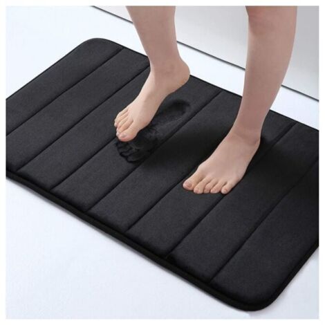 Alfombra de baño absorbente y antideslizante, de espuma, lavable, 60 x 90 cm, color negro