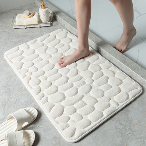 Alfombra de baño antideslizante con relieve de adoquines para lavabo, bañera, suelo lateral y ducha. Felpudo de espuma viscoelástica, color blanco, 40 x 60 cm.