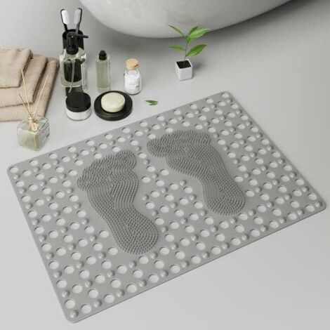 Alfombra de baño antideslizante con ventosas en silicona TPE gris - Sin olor, garantiza seguridad y comodidad (pie grande 70x50cm)