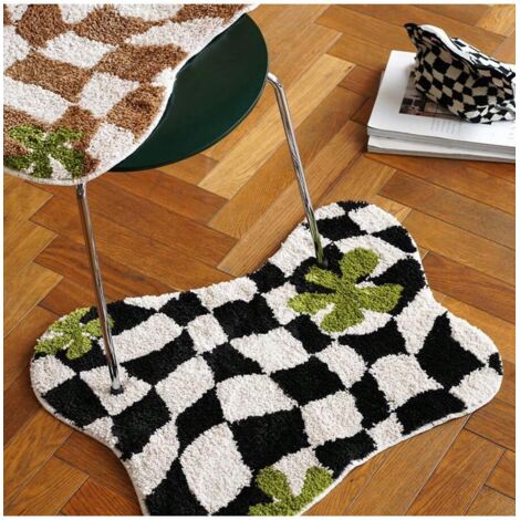 Alfombra de baño antideslizante, suave, con diseño de mariposas, 55 x 70 cm (blanco y negro)