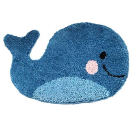 Alfombra de baño azul de 47 x 63 cm – Alfombra antideslizante con forma de ballena, lavable y absorbente de microfibra