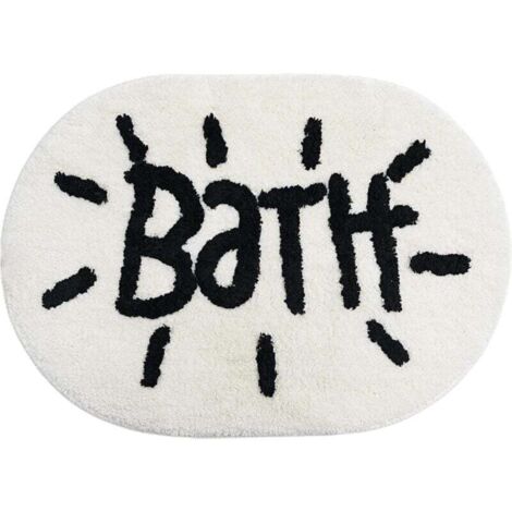 Alfombra de baño blanca y ovalada KZQ, linda alfombra de baño pequeña para baño, decoración de baño en blanco y negro