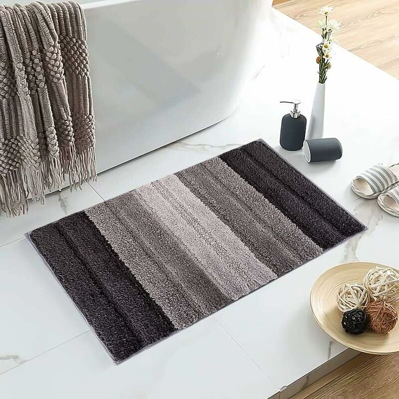 

Alfombra de baño de microfibra alfombra de baño suave y antideslizante, elegantes alfombrillas de baño peludas a rayas para baños de 45 x 65 cm, gris