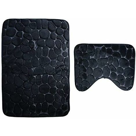 Alfombra De Baño MINKUROW, 2 Piezas, Antideslizante, Lavable. Juego De Alfombrillas De Baño, Alfombrilla De Baño Y Alfombrilla De Baño, 80 X 50 Cm, Negro