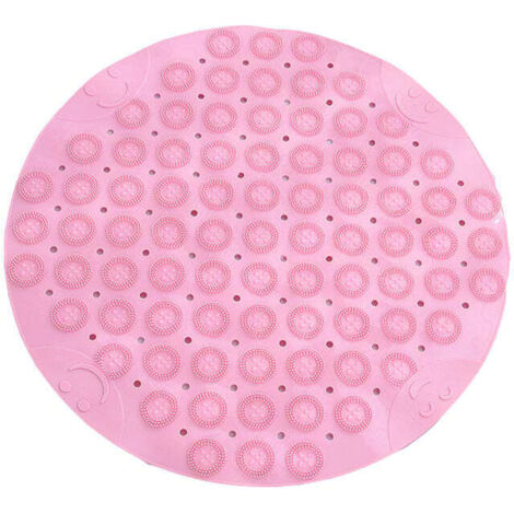 Alfombra de baño redonda de PVC, 55 x 55 cm, antideslizante, antibacteriana, lavable a máquina, con orificios de drenaje y ventosas, color rosa