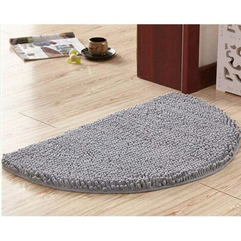 Alfombra de baño semicircular, suave y absorbente, de chenilla, esponjosa, antideslizante, con forma de media luna, lavable a máquina (gris, 50/80)