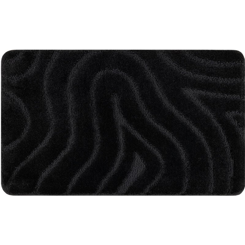 Alfombra de baño SUPREME WAVES, ondas, antideslizante, suave - negro black 60x100 cm