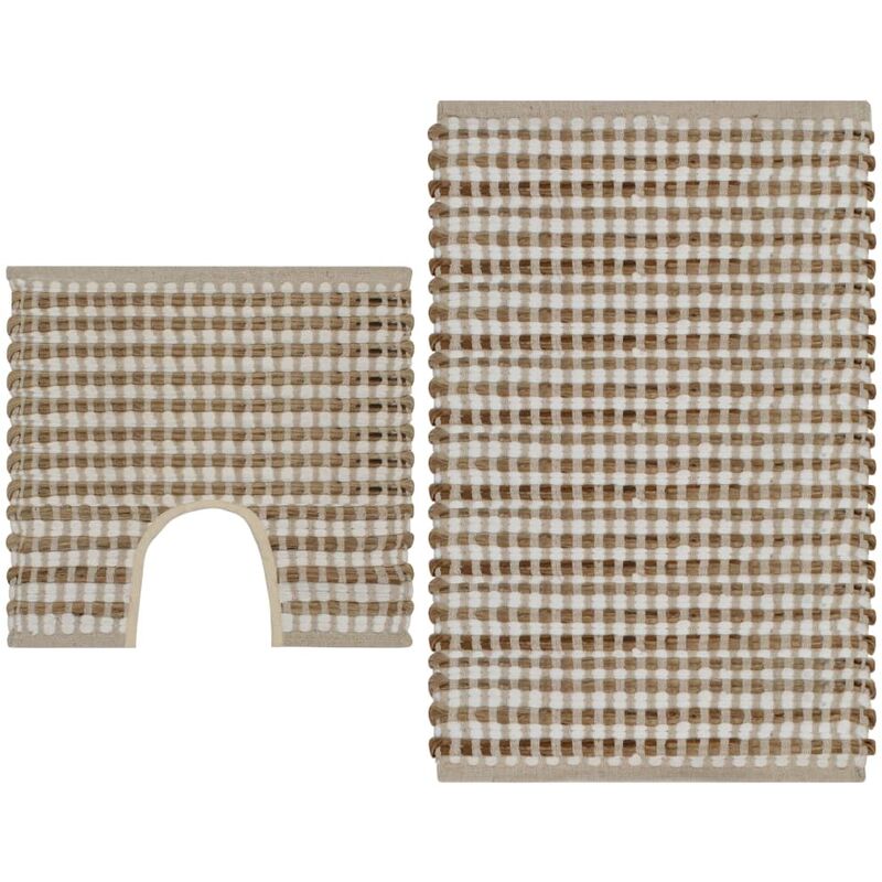 

Alfombra de bao tejida a mano de yute y tela natural y blanca - Beige