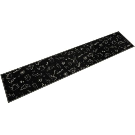 Alfombra de cocina lavable con estampado moderno 300 x 60 cm antideslizante terciopelo negro suave 020056425