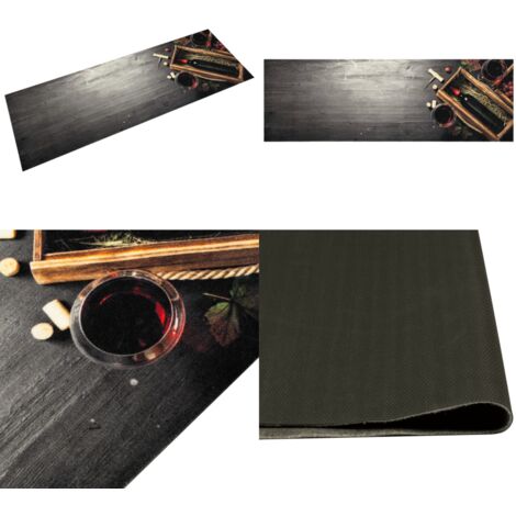 Alfombra de cocina lavable terciopelo botella de vino 60x180 cm - Alfombra lavable - Terciopelo