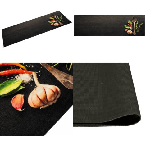 Alfombra de cocina lavable terciopelo dibujo especias 45x150 cm - Alfombra lavable - Terciopelo