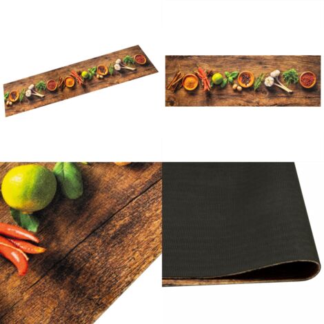 Alfombra de cocina lavable terciopelo dibujo especias 60x180 cm - Alfombra lavable - Terciopelo