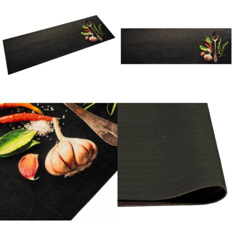 Alfombra de cocina lavable terciopelo dibujo especias 60x180 cm - Alfombra lavable - Terciopelo