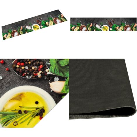 Alfombra de cocina lavable terciopelo dibujo especias 60x300 cm - Alfombra lavable - Terciopelo