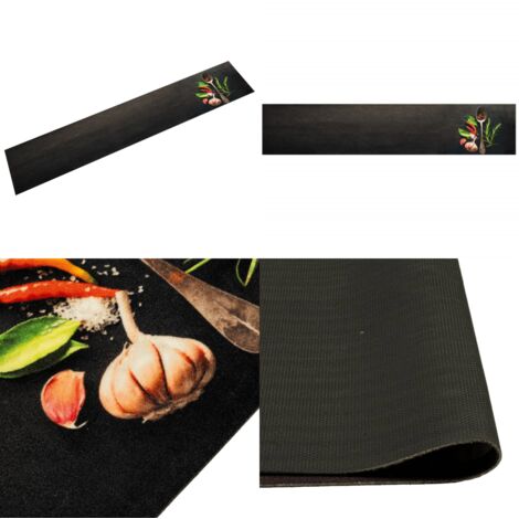 Alfombra de cocina lavable terciopelo dibujo especias 60x300 cm - Alfombra lavable - Terciopelo