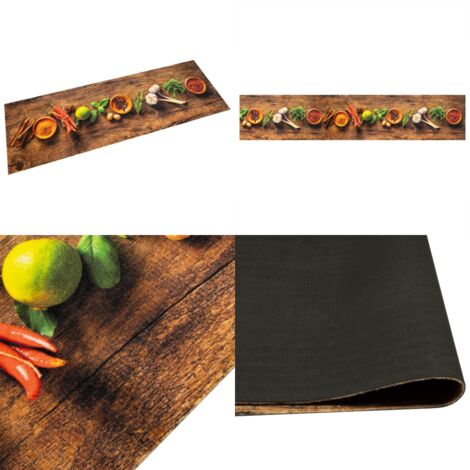 Alfombra de cocina lavable terciopelo dibujo especias 60x300 cm - Alfombra lavable - Terciopelo