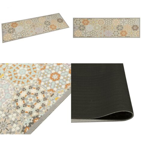 Alfombra de cocina lavable terciopelo hexágonos pastel 45x150cm - Alfombra lavable - Alfombra hexagonal