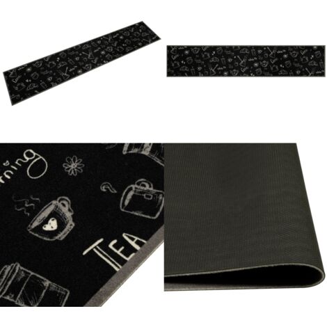 Alfombra de cocina lavable terciopelo Morning negro 60x300 cm - Alfombra lavable - Alfombra de cocina terciopelo
