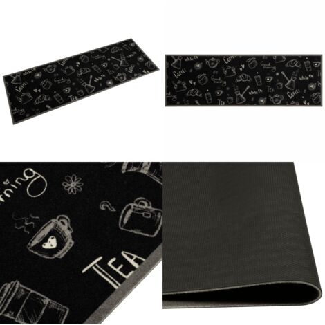 Alfombra de cocina lavable terciopelo negro Morning 60x180 cm - Alfombra lavable - Alfombra de cocina terciopelo