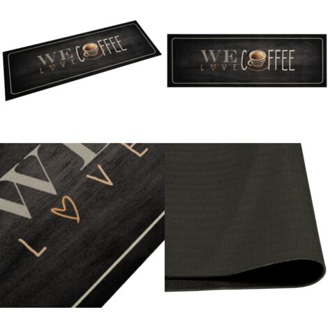 Alfombra de cocina lavable terciopelo texto café 60x180 cm - Alfombra lavable - Alfombra de terciopelo