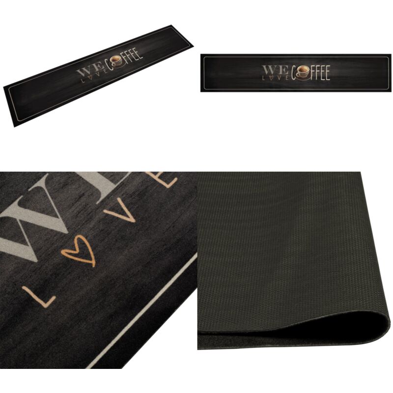 Alfombra de cocina lavable terciopelo texto café 60x300 cm - Alfombra lavable - Alfombra de terciopelo