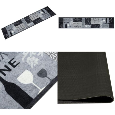 Alfombra de cocina lavable terciopelo vino gris 60x300 cm - Alfombra lavable - Alfombra de terciopelo