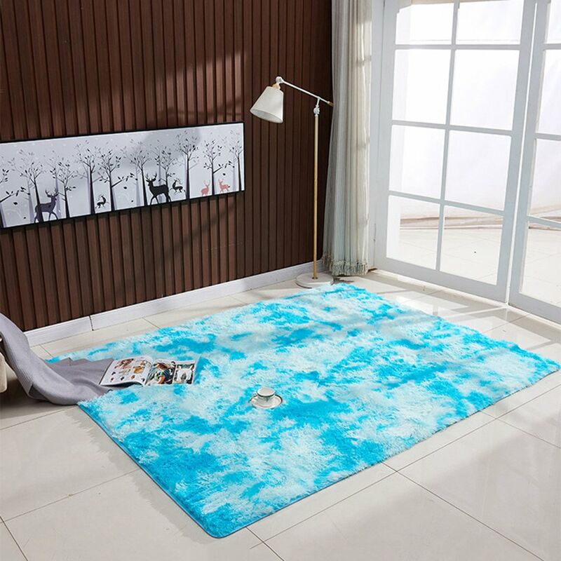 

Alfombra de color degradado de estilo tenido anudado ultra suave, alfombrilla de dormitorio con forma de rectangulo, alfombra mullida para sala de