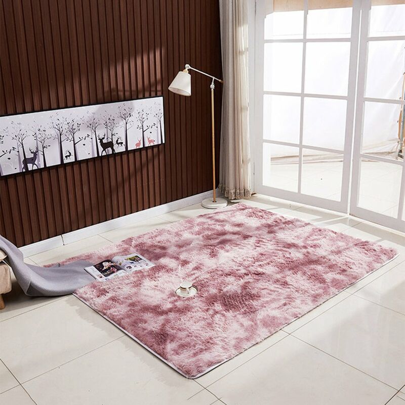 

Alfombra de color degradado de estilo tenido anudado ultra suave, alfombrilla de dormitorio con forma de rectangulo, alfombra mullida para sala de