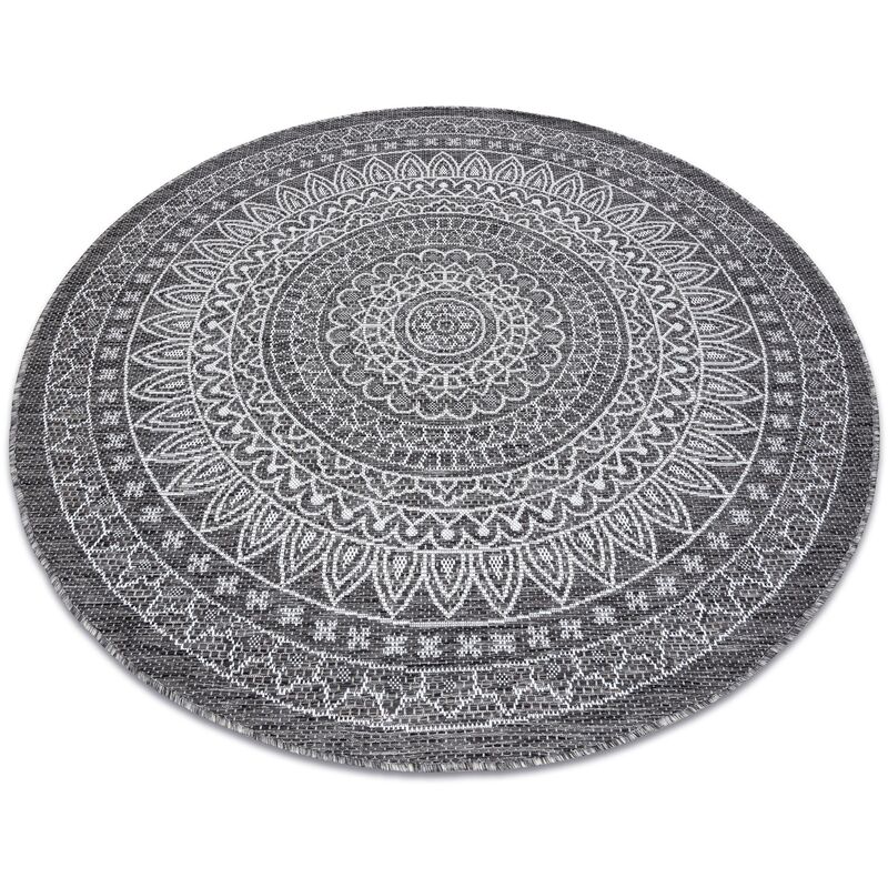 

Rugsx - Alfombra de cuerda sisal LOFT 21207 Rosetón Circulo Boho marfil/plateado/gris Tonos de gris y plata circulo 120 cm